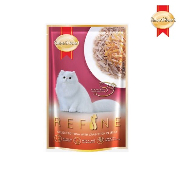 SmartHeart Wet Cat Food in Pouch for Adult Refine Selected Tuna with Crab Stick in Jelly 70g