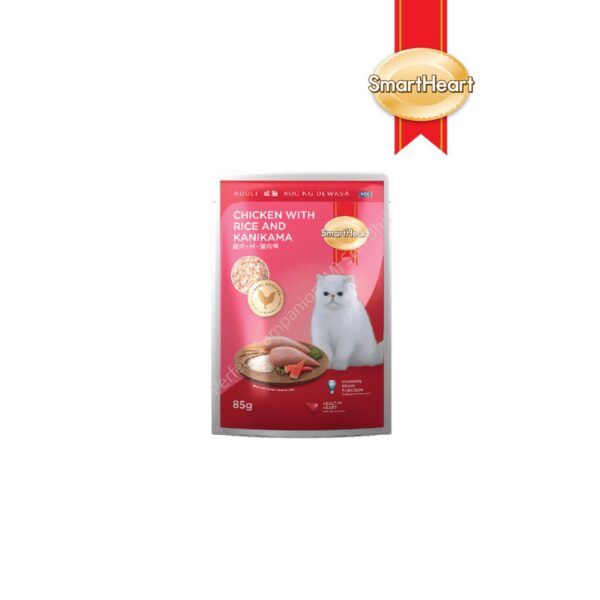 SmartHeart Wet Cat Food in Pouch for Adult Chicken with Rice and Kanikama 85g