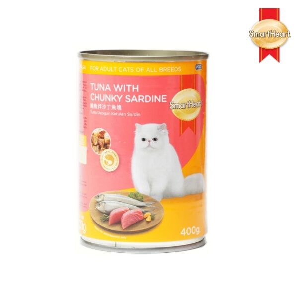 SmartHeart Wet Canned Cat Food for Adult Tuna and Chunky Sardine in Prawn Jelly 400g