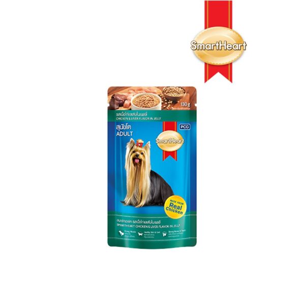 SmartHeart Wet Dog Food in Pouch for Adult Chicken & Liver in Jelly 130g