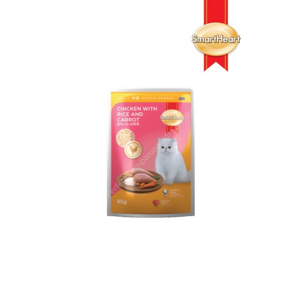 SmartHeart Wet Cat Food in Pouch for Adult Chicken with Rice and Carrot 85g