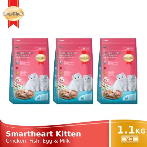 SET OF 3'S -SmartHeart Kitten Chicken, Fish, Egg & Milk 1.1kg