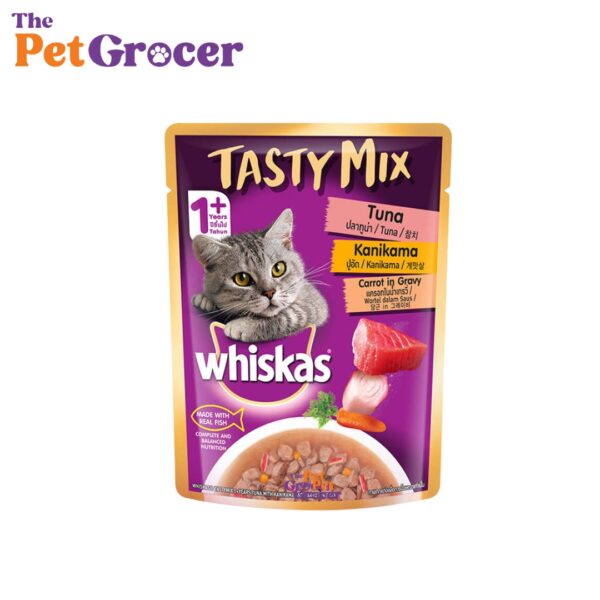 Whiskas Pouch Adult Tasty Mix Tuna Kanikama with Carrot in Gravy 70g